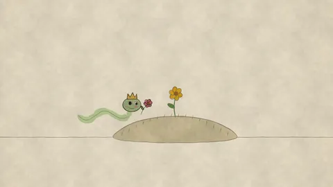 In pencil, a sheepish crowned basilisk offers a flower to a small grave.