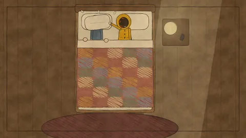 A bed from above; one of them presses a pillow over the other's face.